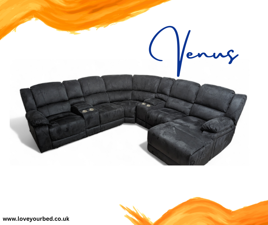 Venus Suede Fabric Power Recliner Corner Sofas With Chaise