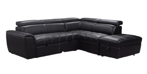 Nevada Black Leather Corner Sofa With Storage & Ottoman
