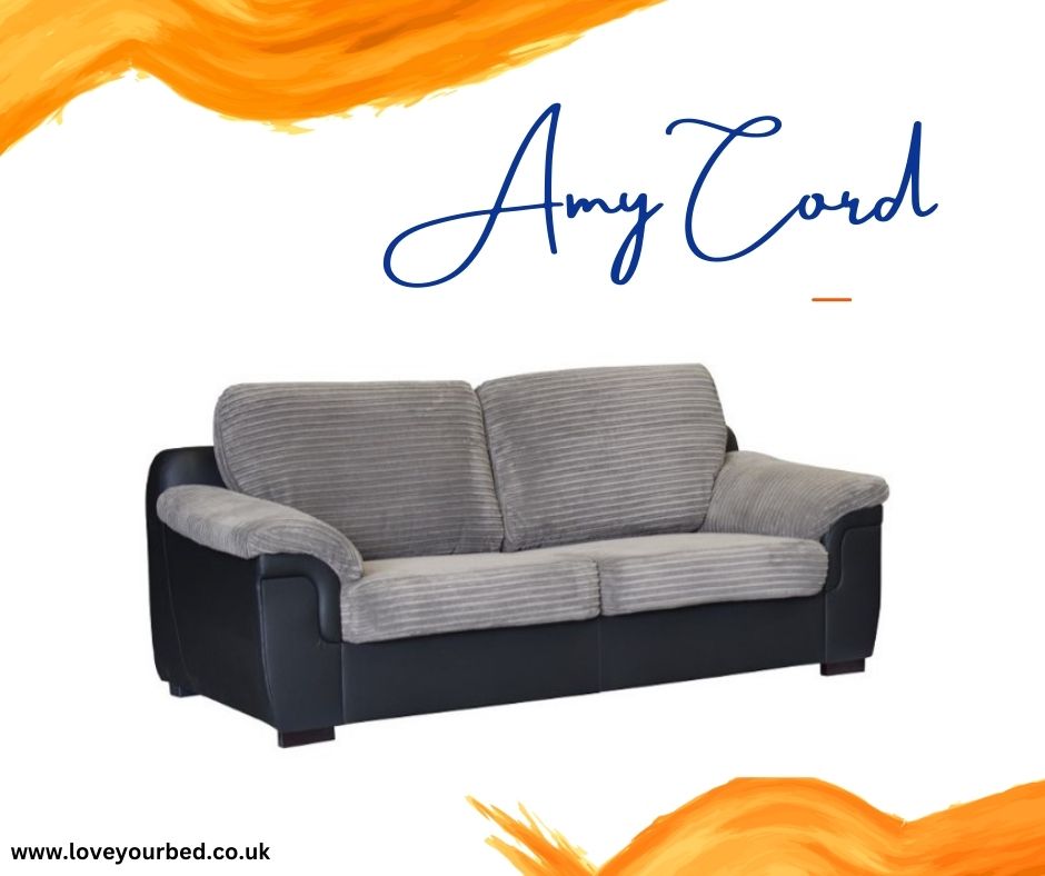 Amy Grey Jumbo Cord Fabric 3 Seater