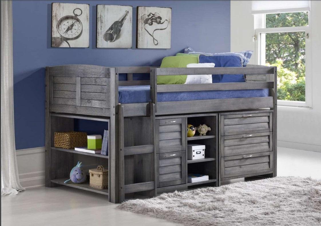 Cosy Grey Wooden Mid Sleeper Storage Bed with Ladder - 3ft Single - loveyourbed.co.uk